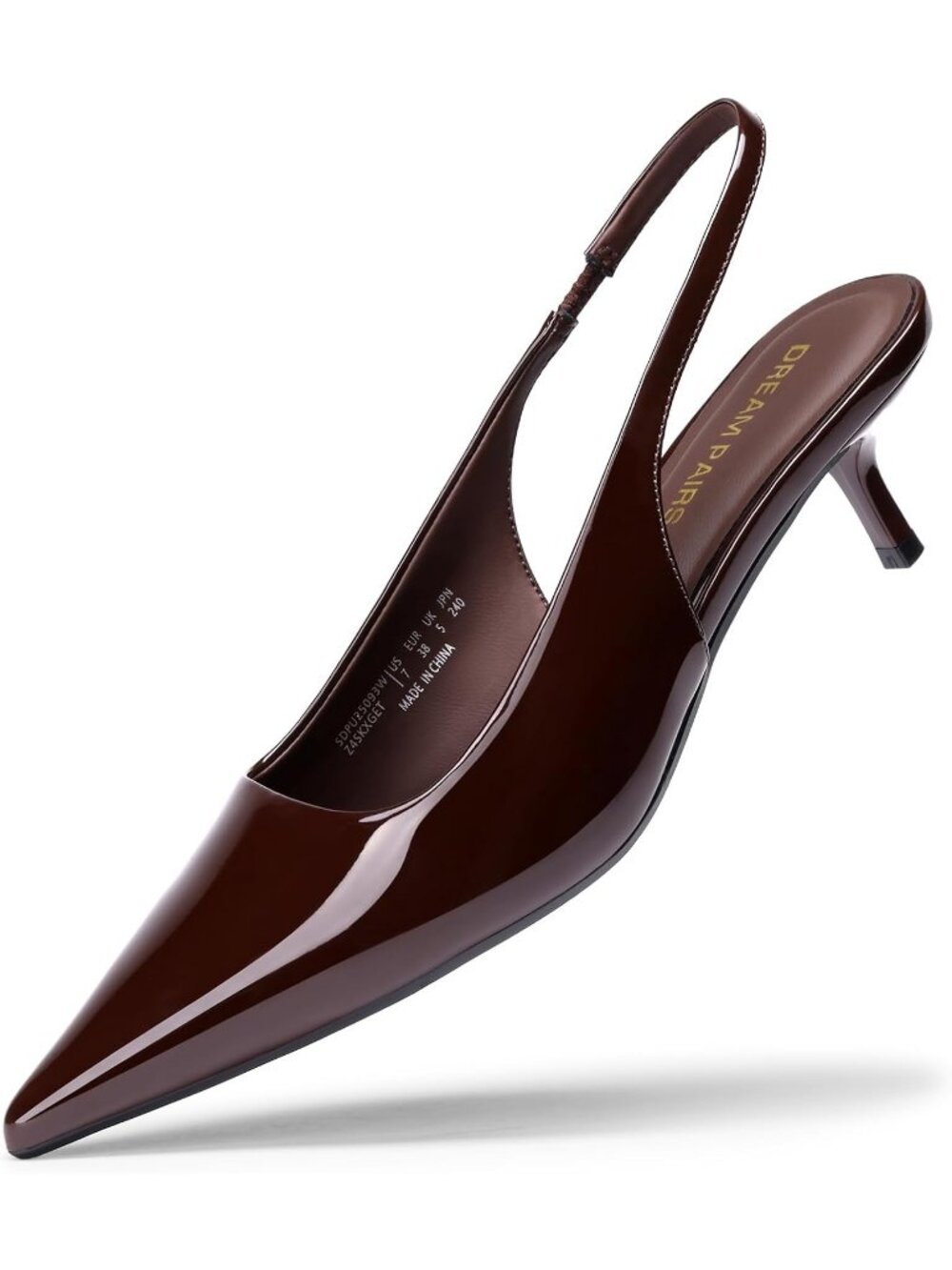 Women's Dark Brown Slingback Kitten Heels Pumps Pointed Toe Casual Dress Shoes